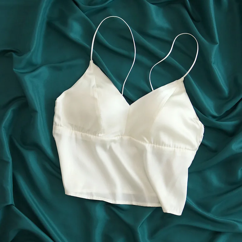 Camisola de Seda para Mujer Birdtree, 93% Seda 7% Elastano, Camisola Sexy con Relleno, Top Tubo con Sujetador, Negro Blanco M-XL P36082QC