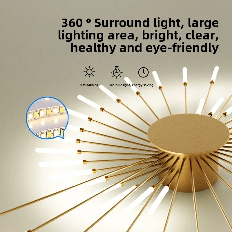 

Modern Fireworks Led Ceiling Lamp Golden Black Metal Lamp Body Chandelier Lights Warm Bedroom Room Study Ceiling Lampara Techo