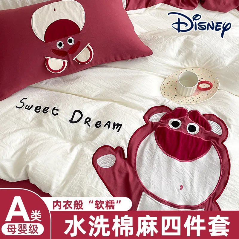 Disney Kids Class A Bedding Set Stitch Mickey Lotso Duvet Cover Bed Sheet Pillowcase Bedsheet Double Single King Queen Twin Size