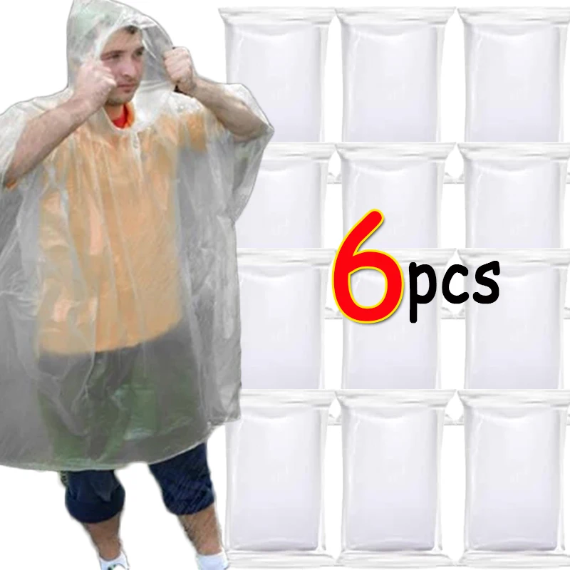 6Pcs Disposable Waterproof Raincoat Outdoor Hiking Mountain Travel Emergency Transparent Portable Adult Poncho Rain