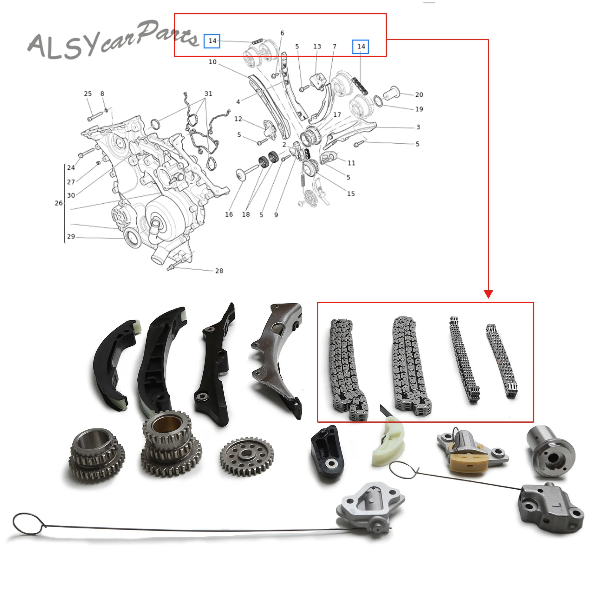 

3.0T Engine Timing Repair Parts Kit 299481 323476 323474 323475 for Maserati M156B M156D M157