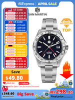San Martin 39mm Aventurine Gemstone Dial Luxury Men's Watch NH34 GMT Automatic Mechanical Sapphire Waterproof Luminous SN0129
