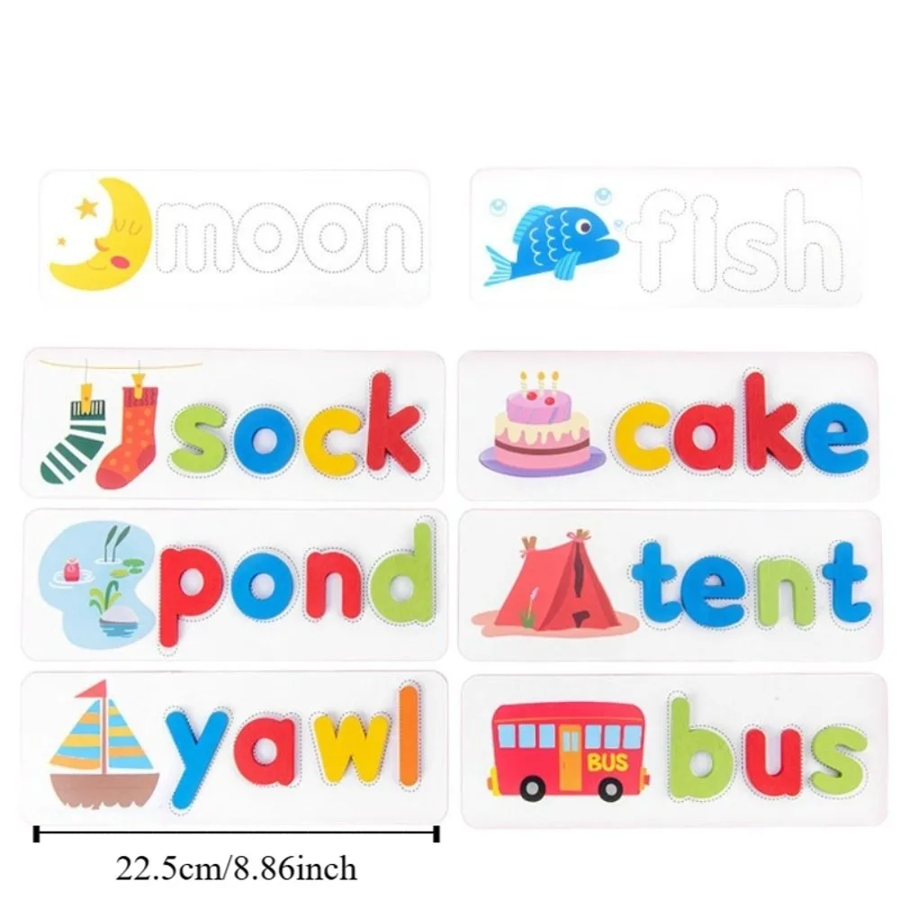 26 English Letters Wooden Word Spelling Game Pattern Double-Sided Matching Letters Toy Spelling Practice Game Blocks