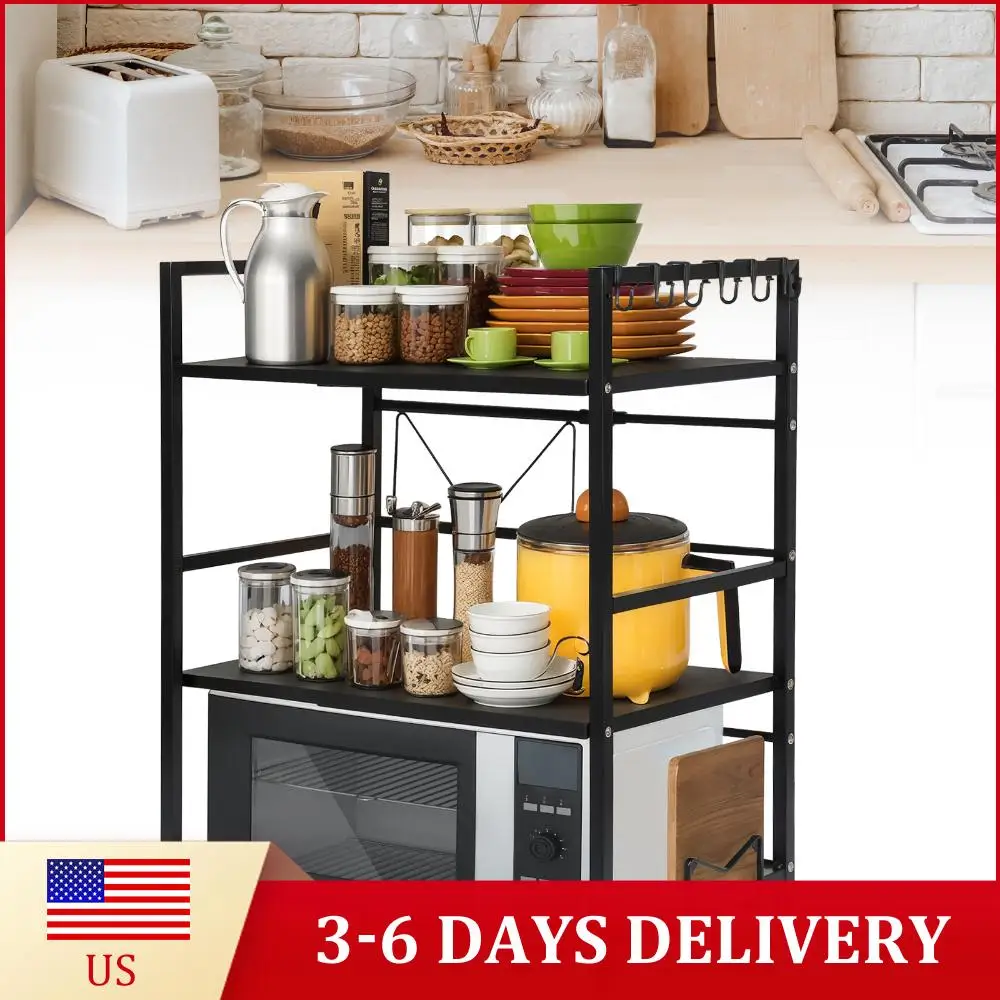 

Двухуровневая подставка для микроволновой печи с крючками, органайзер для приправ, полка-органайзер для духовки, для кухонной утвари и столовых приборов на столешницу