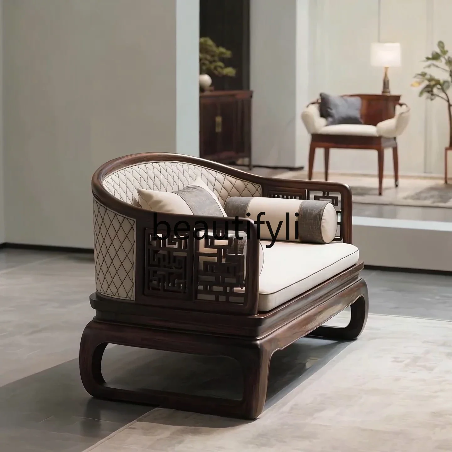 Solid wood black walnut single sofa chair master chair fabric living room high sense