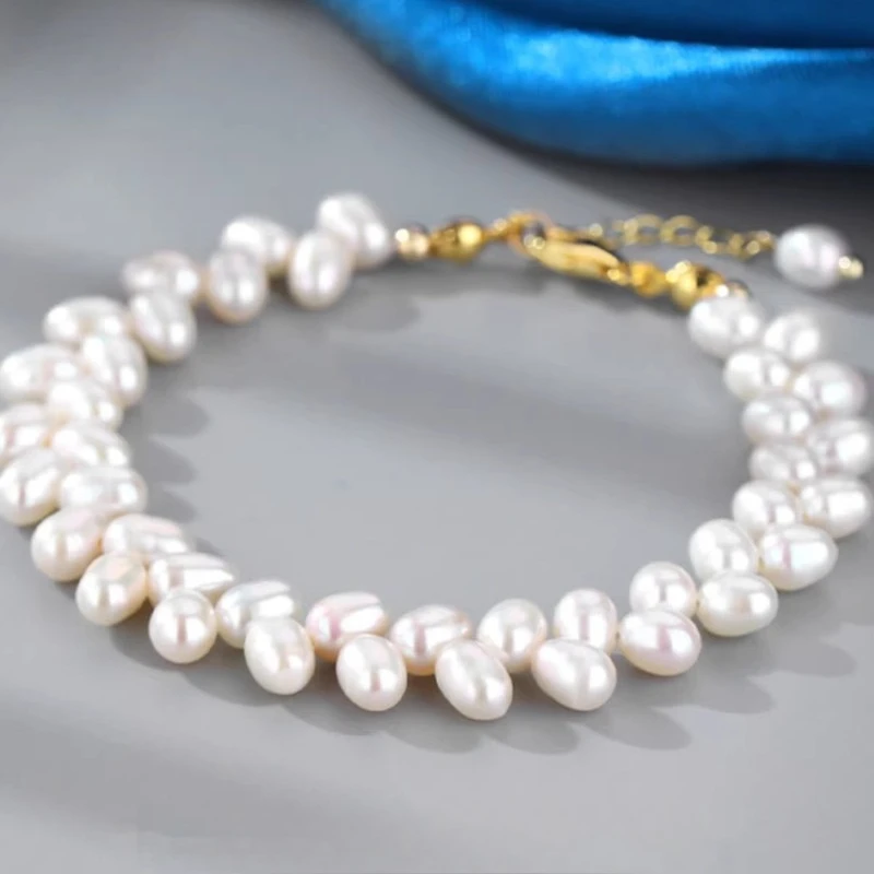 Hengsheng Rice Shape Pearl Bracelet for Women 16cm Length Wheat Shape Flower Pearl Adjustable Bracelet with 4CM Extend Chain