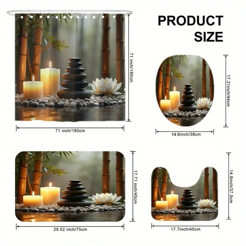 

Набор из 4 предметов: Душевная занавеска для душа с принтом «Дзен-спокойствие» и праздничной атмосферой, душевая шторка с кольцами, декоративный набор для ванной комнаты, включая душевую шторку.