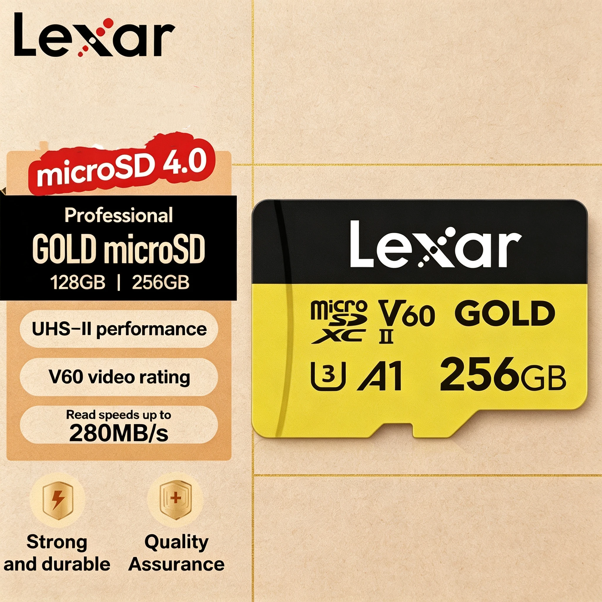 Lexar Micro SDXC Memory Card UHS-II V60 A1 TF Card,4K Ultra HD Video Support,280MB/s Read 180MB/s Write,128GB 256GB