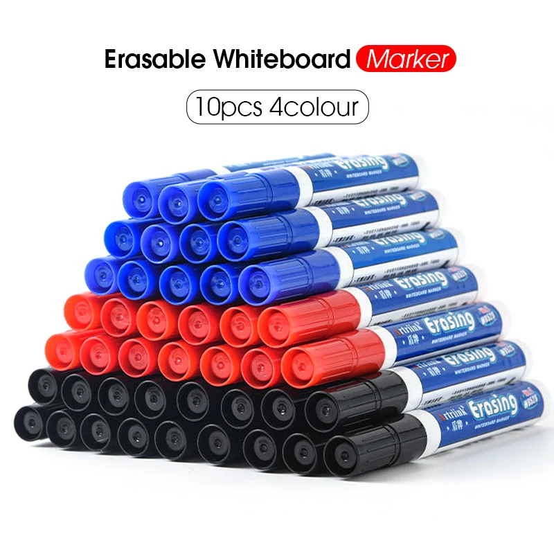 10pcs Whiteboard Marker Set,2.0mm Nib,Black Blue Red Green High-Volume Ink,Office Teaching Pen,Clear Handwriting & Easy Erasure