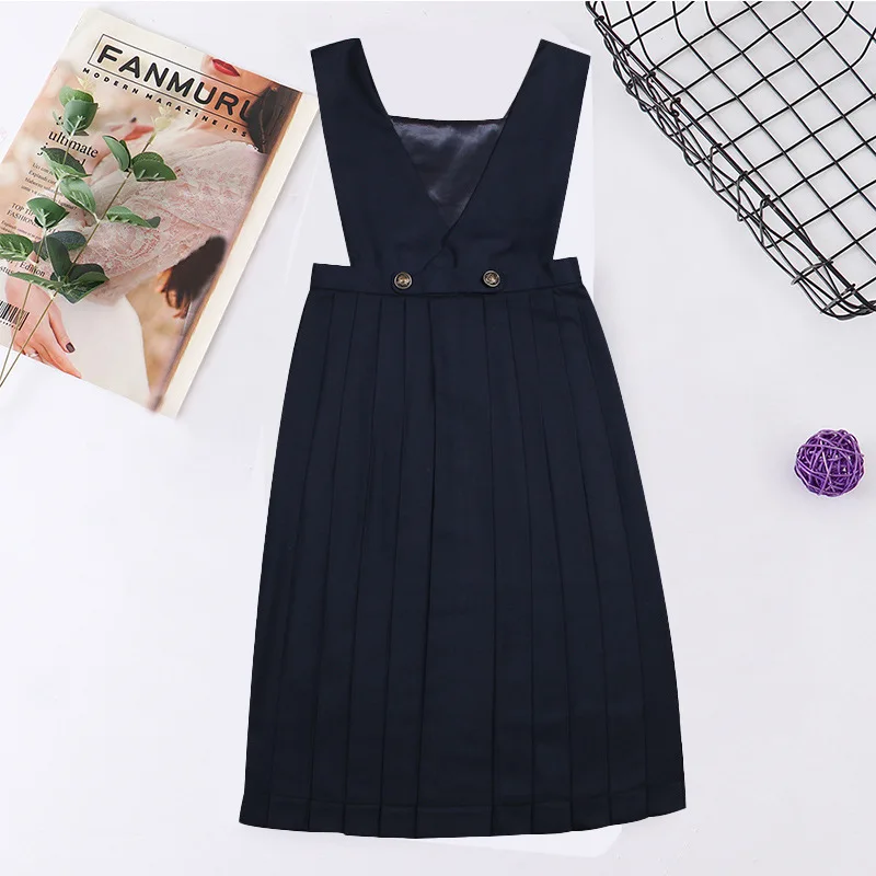 Japanese Korean Class High School Student Girl Long Pinafore Pleated Dress  JK Uniform Cosplay Seifuku Schoolgirl Sundress