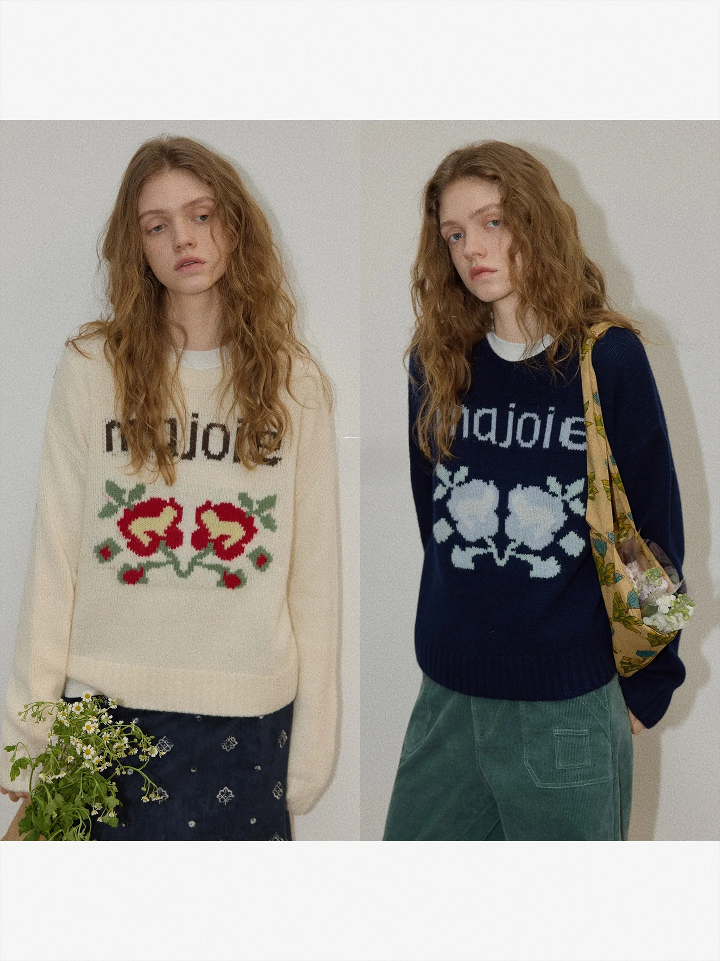 

BMLT round Neck Knitted Sweater Warm Floral Patterned Korean Style Dinner Party Essential Loose Fit Long Sleeve Women's Top