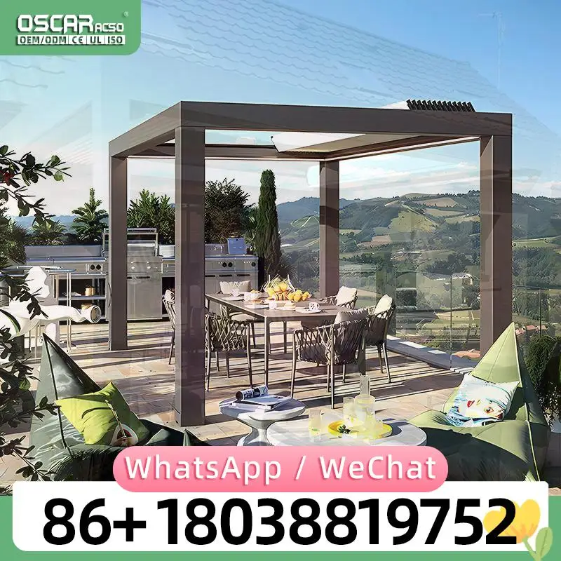 3x6m Curved Bracket Electric Retractable Motorized Bioclimatic Aluminium Pergola Gazebo for Garden Patio Backyard  pergola