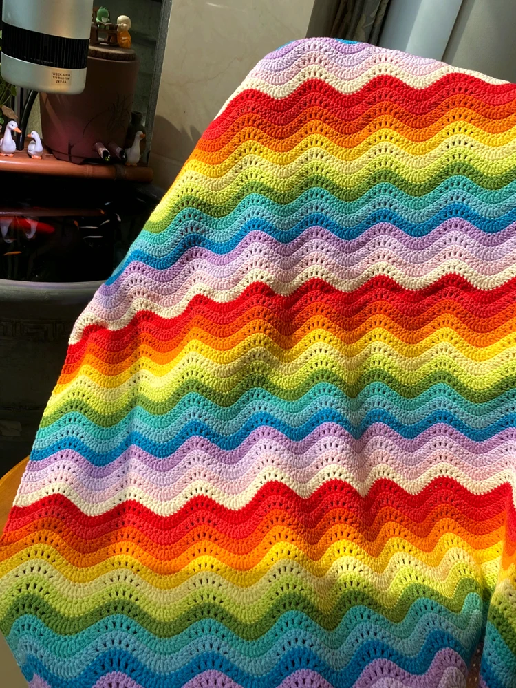 

Одеяло ручной работы с радужной волной, комплект материалов из пряжи, приятная для кожи хлопковая пряжа, цвет adient, детское одеяло, комплект для вязания крючком своими руками