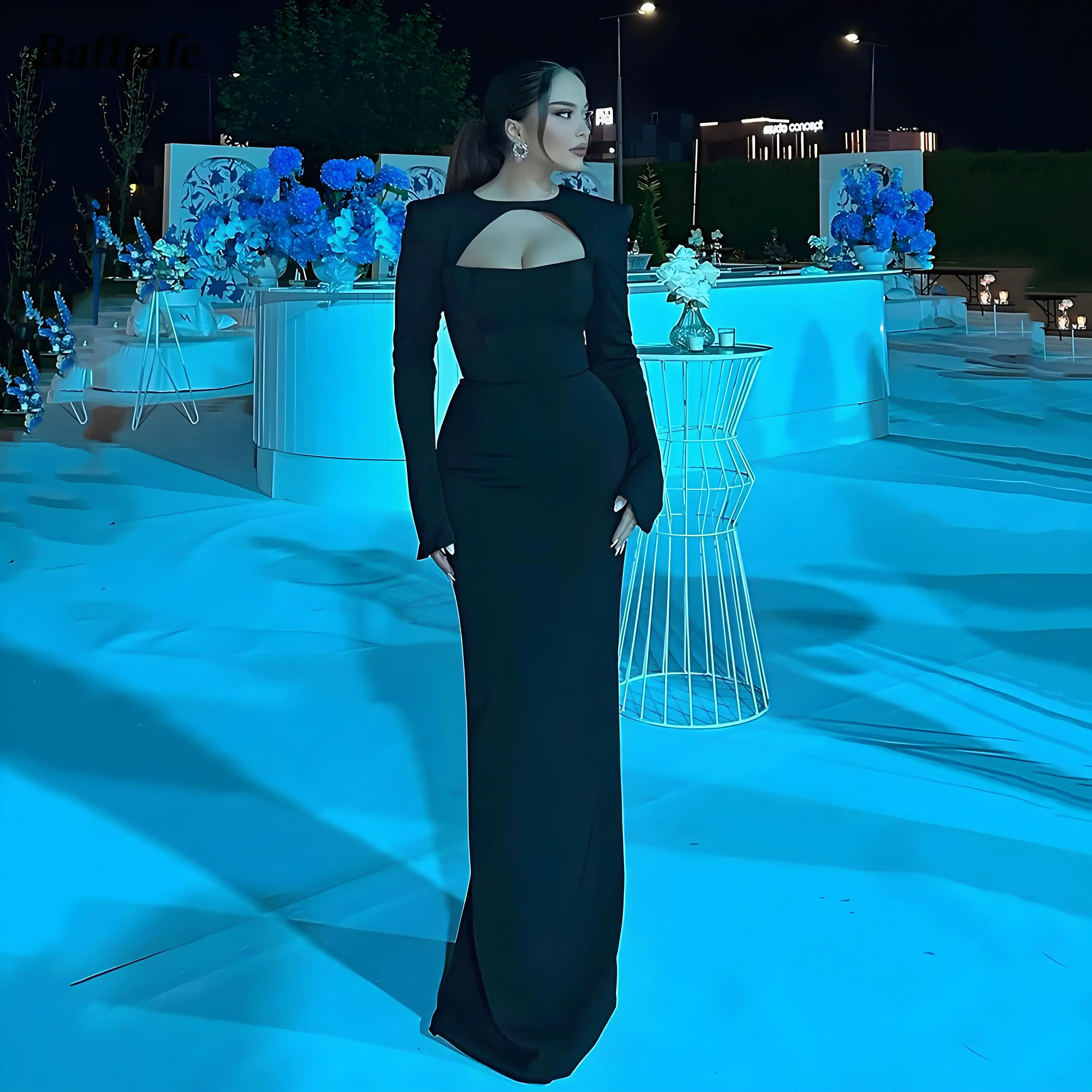 

Beshinel Customized Black Satin O Neck Long Sleeve Mermaid Prom Gowns 2025 Slim Fit Formal Occasion Celebrity Evening Dresses
