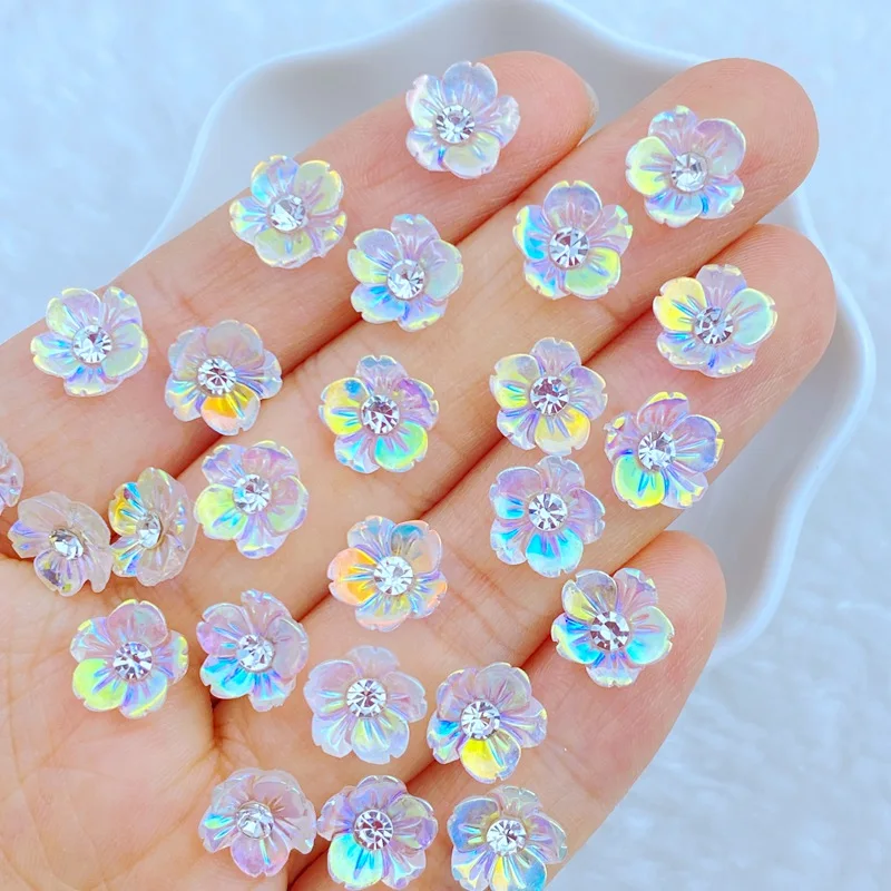 30pcs New Cute Mini Shiny Diamond Flower Nail Rhinestones Gems Glitter Nail Art Jewelry Manicure Nail Decoration Accessorie