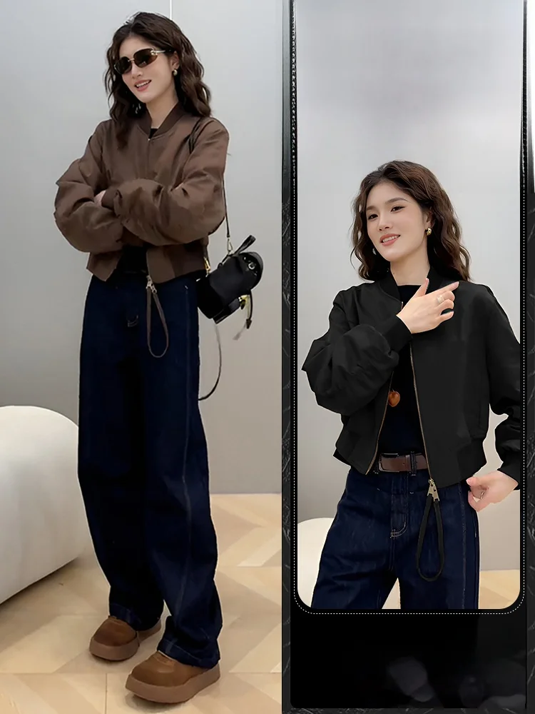 

Ele ort Baseball Jaet Women's Spring Autumn Faion Age-Defng Small Fraance Sle Versatile Streetwear Outerwear