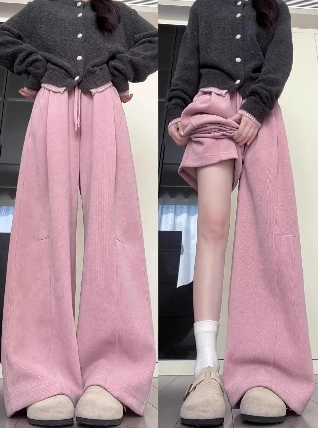 Pantaloni larghi a gamba dritta da donna Autunno Inverno New Sle Coreano Sle Comodi pantaloni dimagranti lunghi fino al pavimento