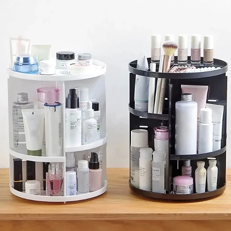 

Вращающийся на 360 градусов органайзер для косметики, вместительная полка для макияжа, прочный, регулируемый, вращающийся держатель для хранения косметики