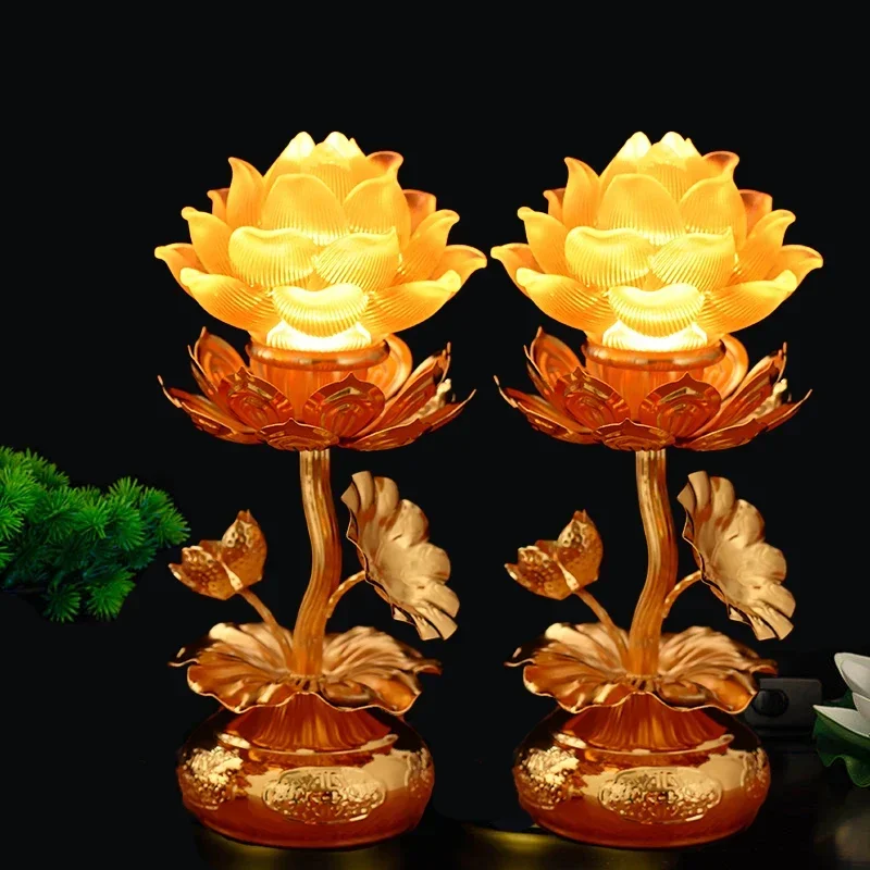 Household LED Seven Color Glazed Lotus Lamp, for Buddha Lamps, Prayer in Front of Buddha, Eternal Light, Feng Shui, Safety Plug