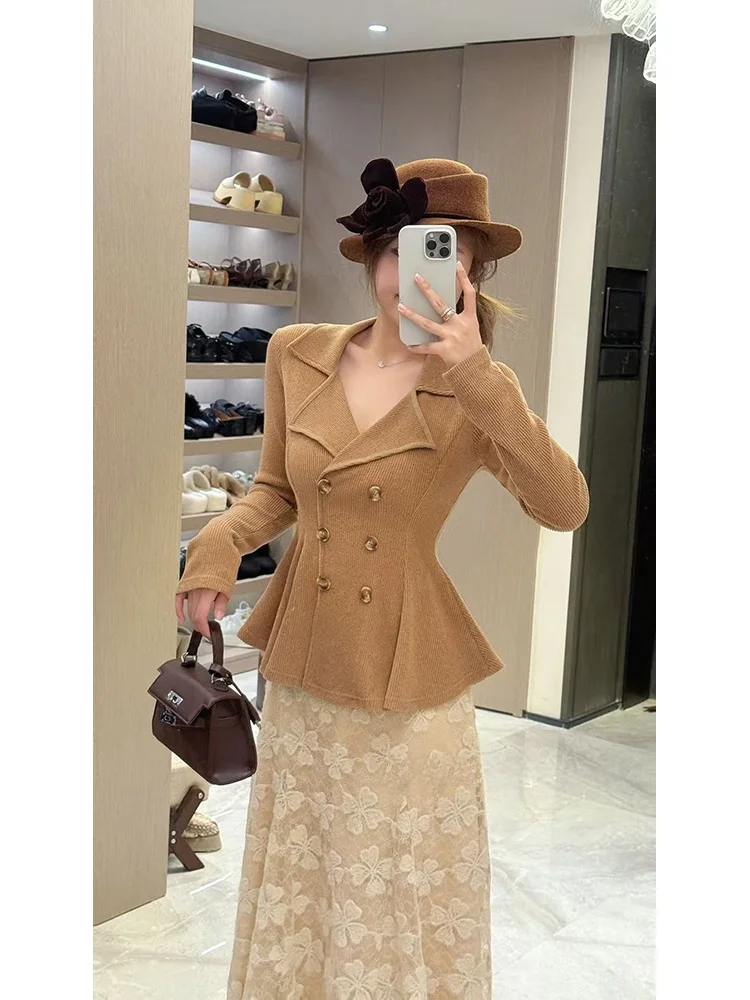 

Вязаный топ Wang Diding Original из плотной хлопково-полиэстеровой смеси, с длинными рукавами, повседневный, женский, модный