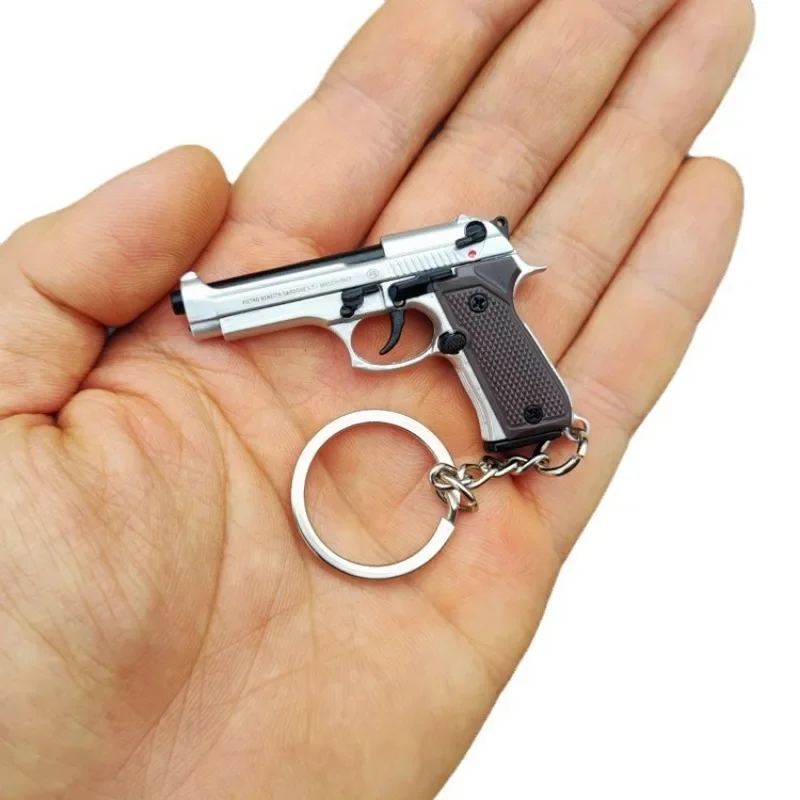 1:4 M92 Pistol Mini Gun Metal Keychain Pistol Revolver Shooting Keychain Fidget Gun Toy with Alloy Case Gift Decoration Toy