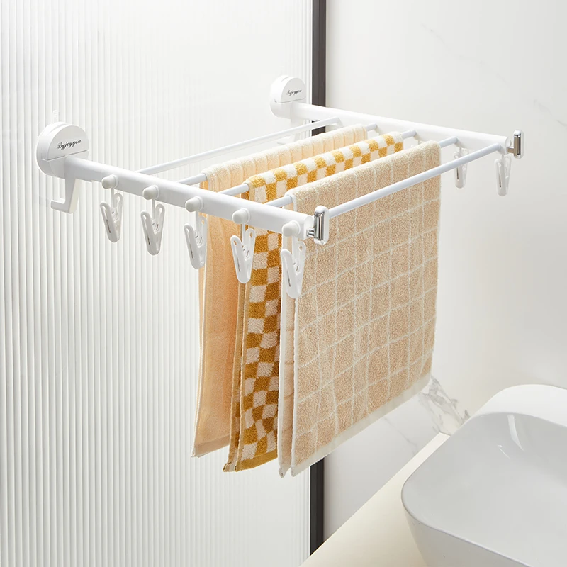 

Foldable Suction Cup Drying Rack Home Balcony Non Perforated Wall Mounted Underwear and Socks Drying Rack Clip Hanger