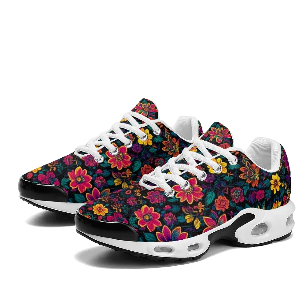 Bohemian style deep red flowers casual air-cushioned shoes breathable mesh upper athletic sneakers for woman sport shoes - view 6