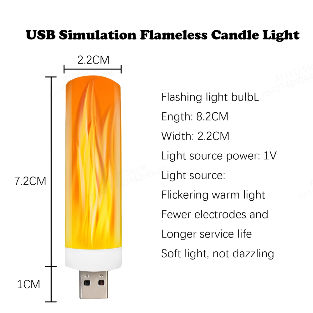 USB LED Atmosfera Flame Flashing Candle Lights, Book Lamp, Power Bank, Camping Iluminação, Cigarette Lighter Effect