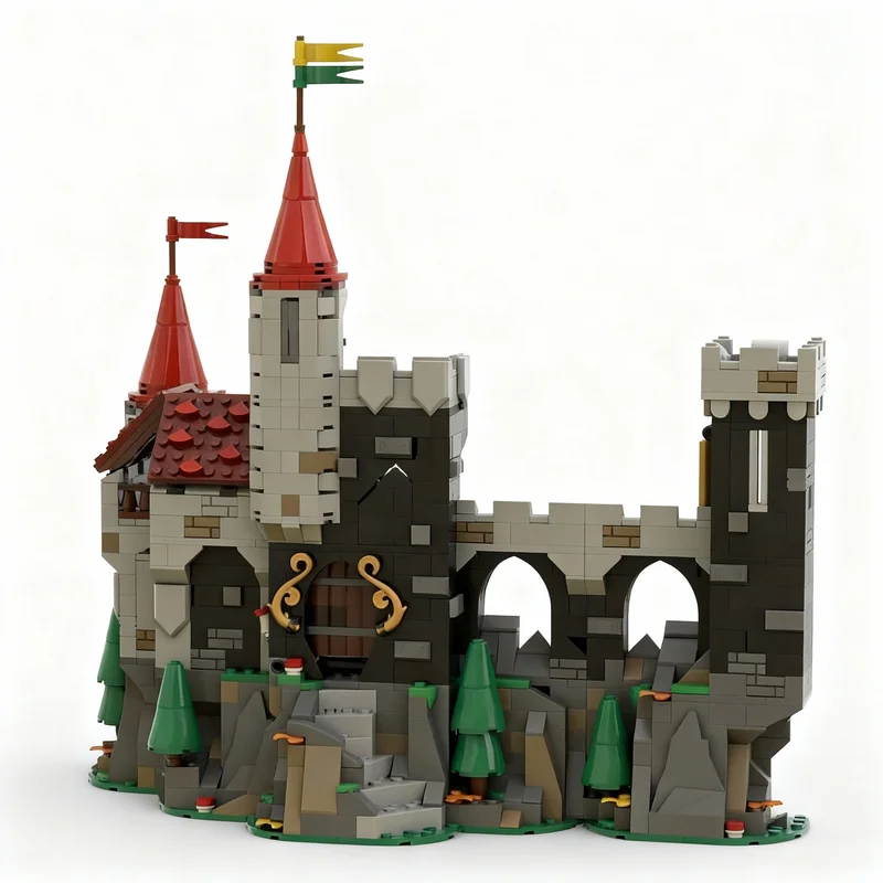 1141pcs MOC Castle Dragon Knights Majisto's Mountain Fortress Model Building Blocks Architecture Assemble Collection Craft DIY