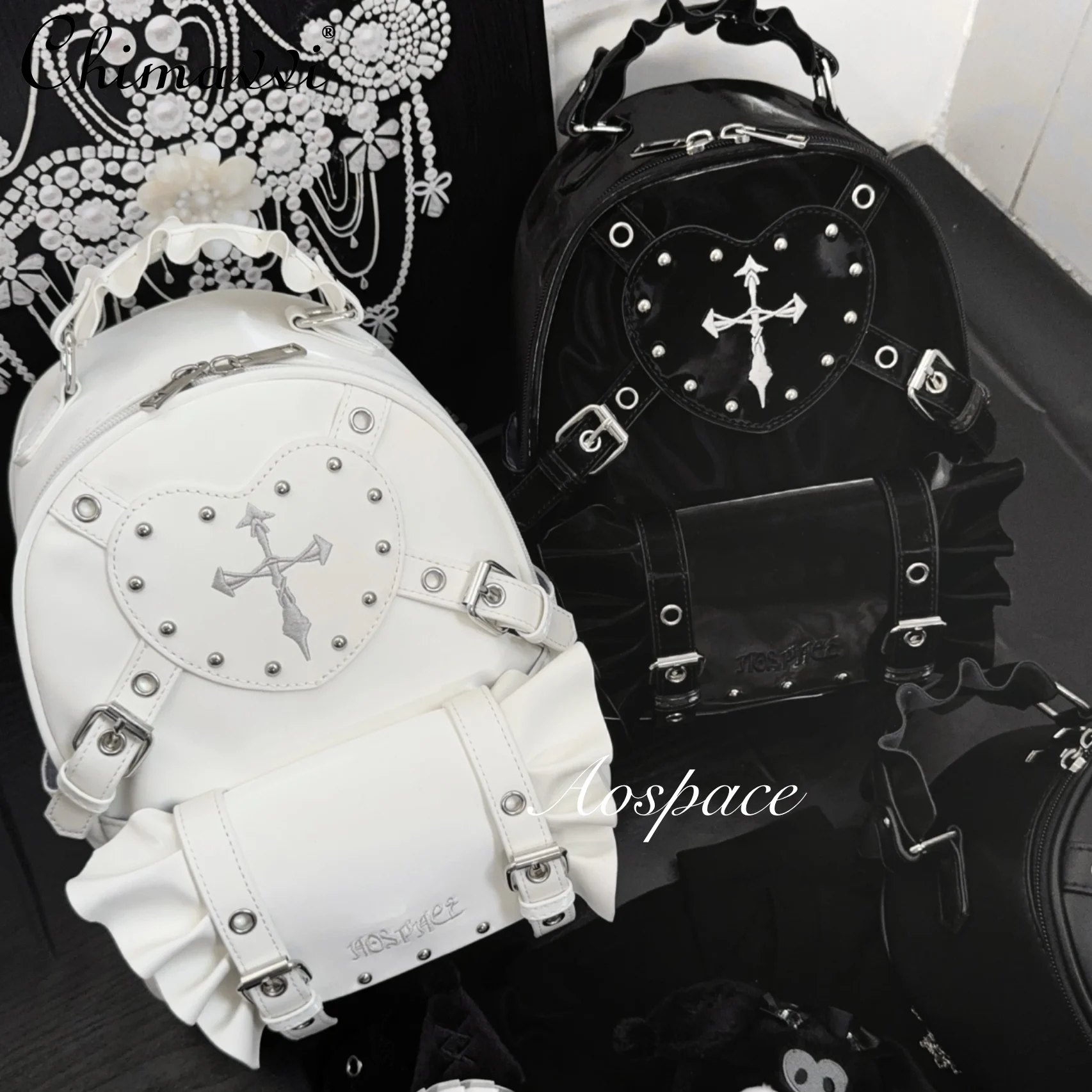 

Original Japanese Mine Leather Backpack Women Girl's Sweet Cross Rivet Large Capacity Itabag Subculture Casual Shoulder Bags