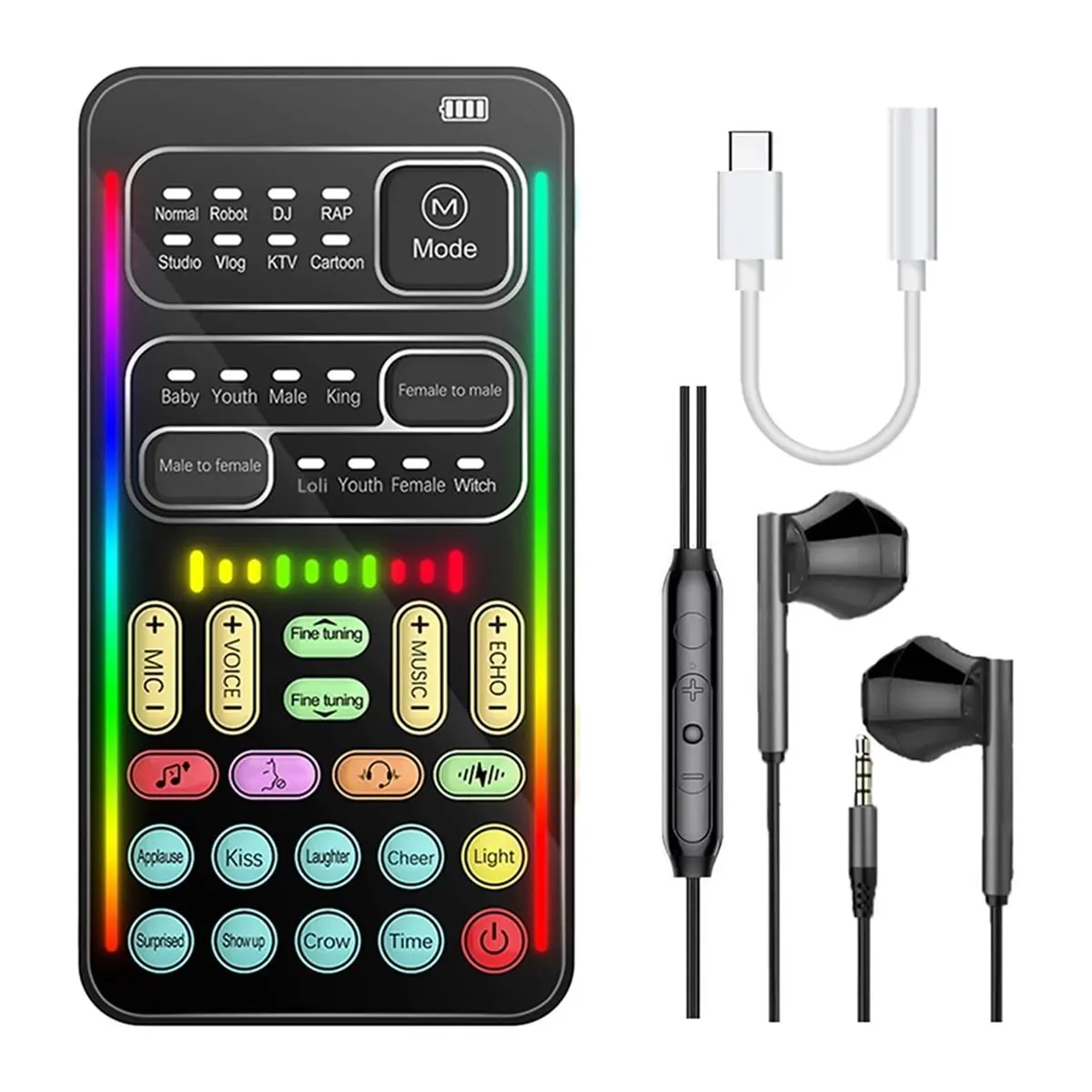 A46U Game Voice Changer, Multi Audio Mixer Live Sound Card Kit for PC/Phone/Laptops (Including Headphones and 2 Converters)