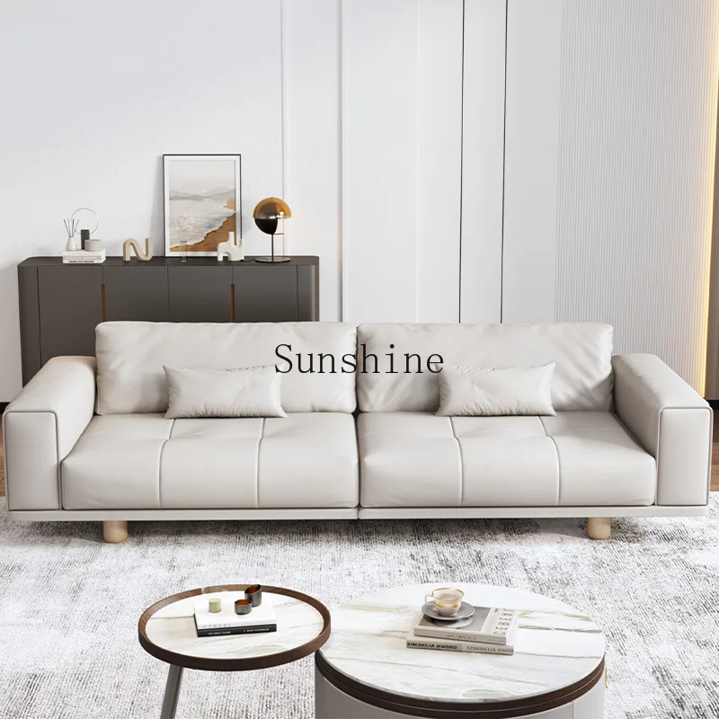 Living room simple straight row first layer cowhide tofu sofa