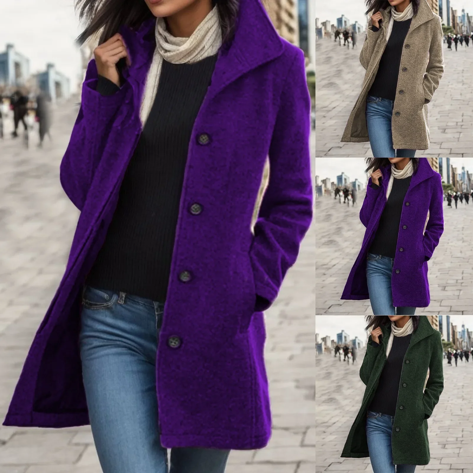 

Ladies Thick Woolen Coat Mid Length Quality Overcoat for Autumn Winter Plus Size Light Weight Jacket Daily Commuting Clothes