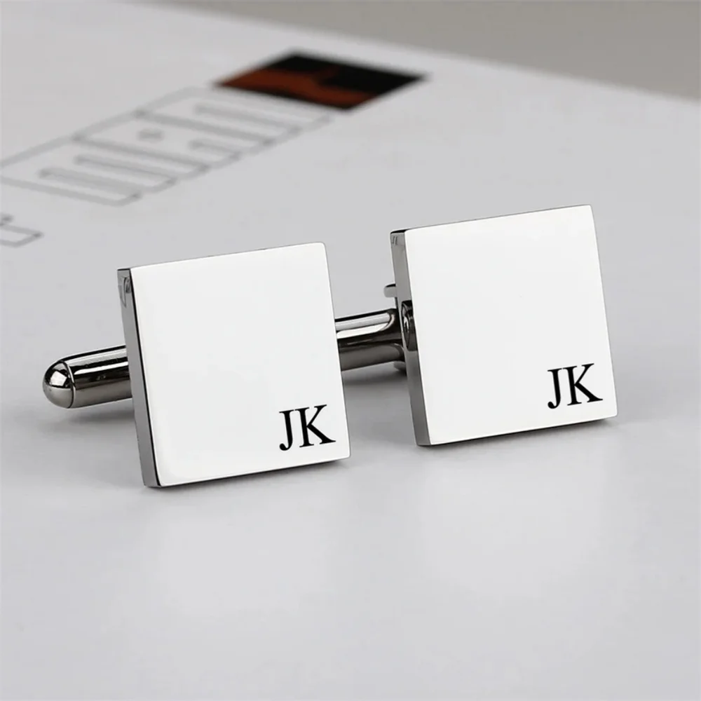 Personalised Engraved Initial Cufflinks Stainless Steel Men Cufflinks Fashion Shirt Buttons Cufflinks for Groomsmen Wedding Gift