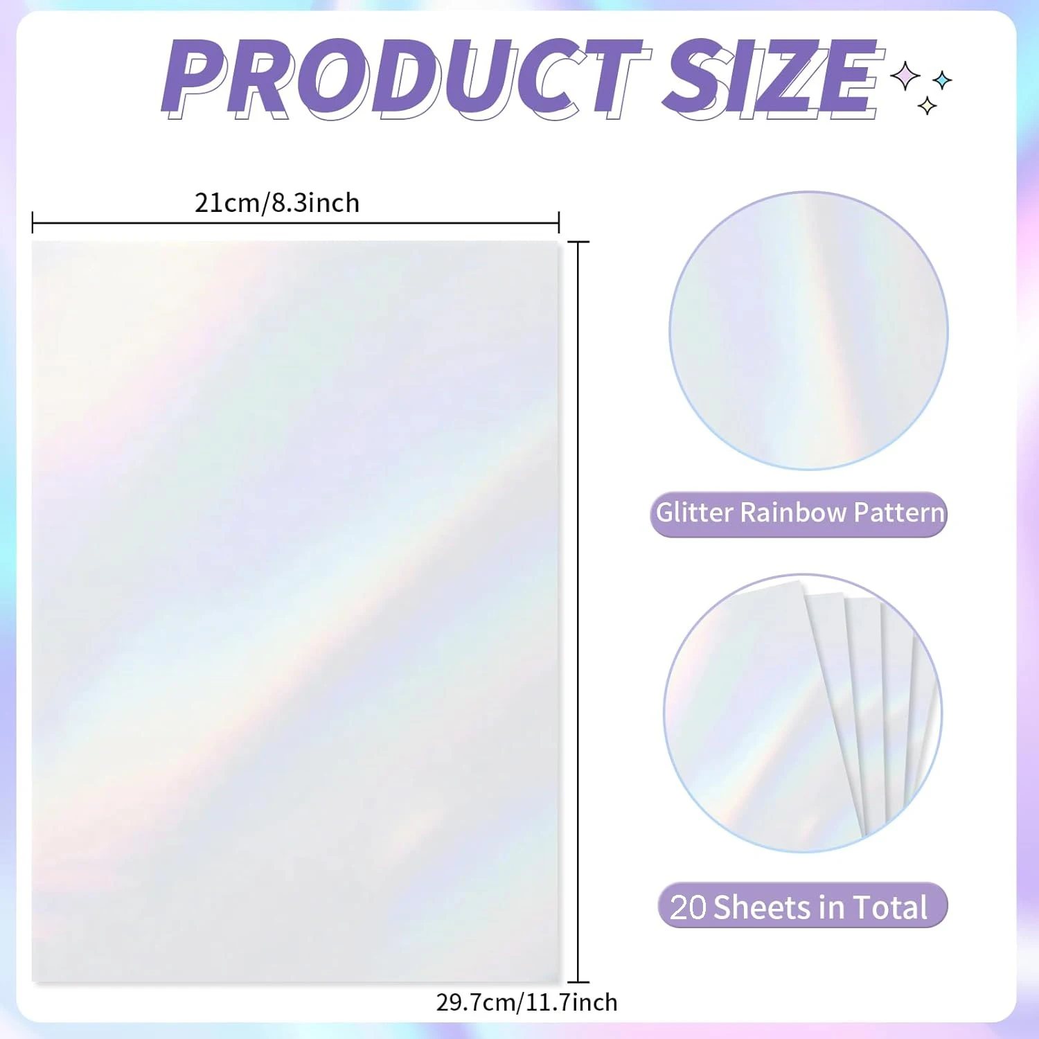 for Inkjet Holographic Clear Rainbow Sticker Paper A4 20 SHEETS, Translucent Printable Vinyl for Scrapbooking, Laptops & Crafts