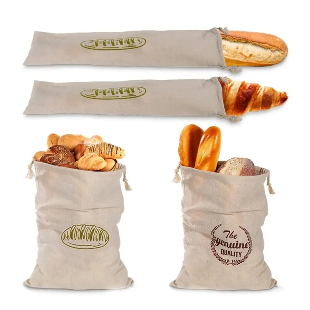 Reusable Linen Bread Bags Portable Homemade Drawstring Loaf Bag Bread Storage Bag Baguette Storage Kitchen Supplies