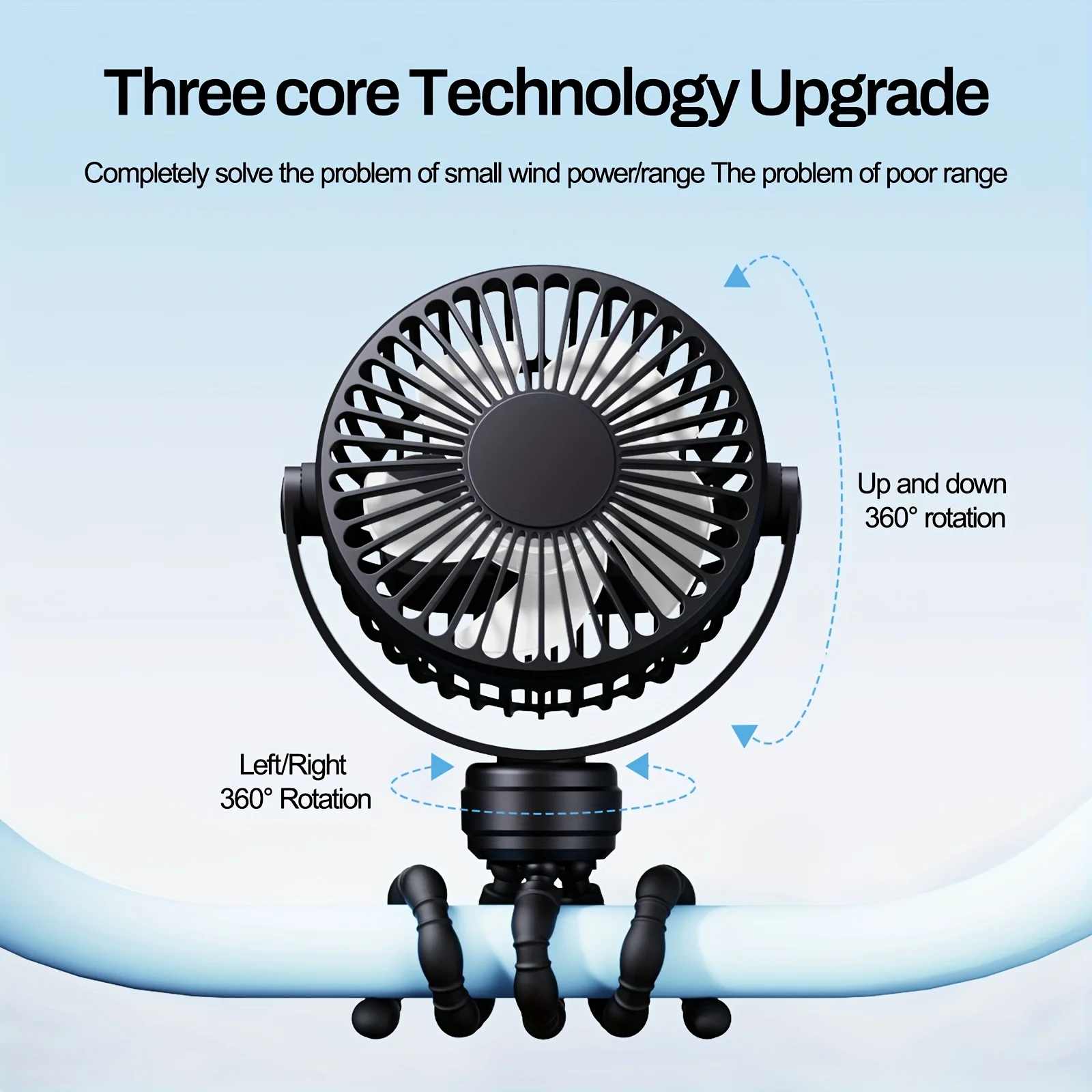 Portable Flexible Tripod Mini Fan 3-Speed Rechargeable Stroller Fan with 360° Rotation Hands-Free Personal Cooling Fan for Baby image 4