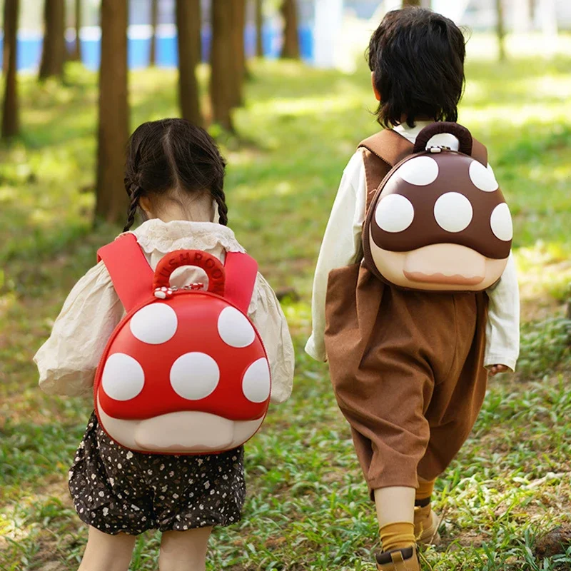 New 3D Red Mushroom School Bags for Kindergarten Girls Boys Kawaii Travel Backpack Cute Pink Brown Toddler Children's Bag Gift