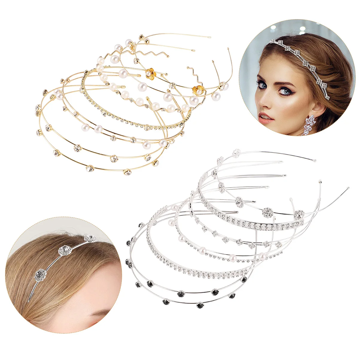 

12pcs Rhinestone Hair Band Headband Accessories Fashion Hoops Metal Women Girls Prom Party Wedding Picnic Minimalist