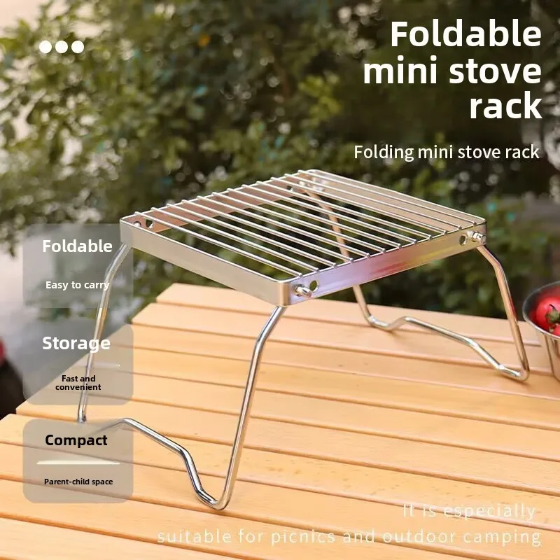 

Heavy-Duel Stainless Steel Camping Stove Stand-3-in-1Vertical Folding Grill Rack for Outdoor BBQ,Backpacking|Windproof Base