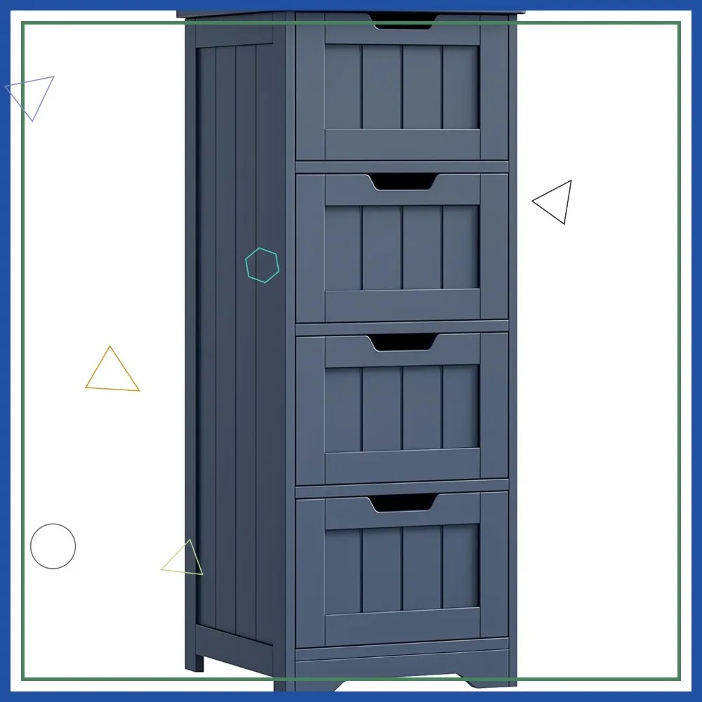 

4-Drawer Bathroom Storage Cabinet, Freestanding Entryway Cupboard Organizer, Blue, 11.8x11.8x32.5 Inches