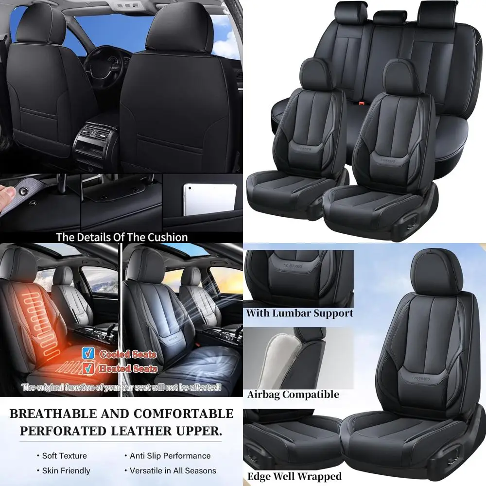 

Seat Covers Full Set, Black Seat Covers for Cars 5 Seats, Car Seat Protector, Waterproof Nappa Leather Car Seat Cushion, Front a