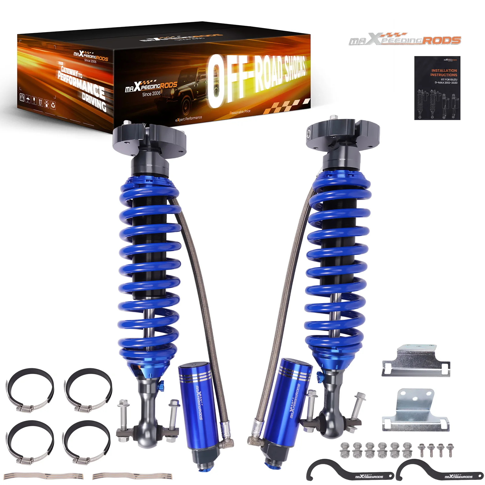 MaXpeedingrods X3 Series 0-2 Inches Off-road Front Shock W/ Reservoir 10 Way Damper For FORD F150 4WD 2014-2020