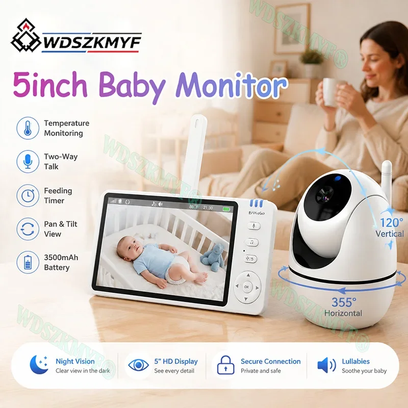 5 Inch Video Baby Monitor With Camera Babyphone Cam Security Protection Surveillance Cameras Temperature Sensor Lullaby