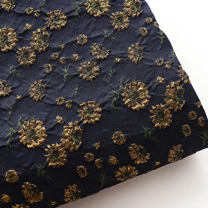 one meter High quality Navy Daisy tela Three dimensional relief yarn dyed jacquard tecidos Soft dress clothing bags tissus