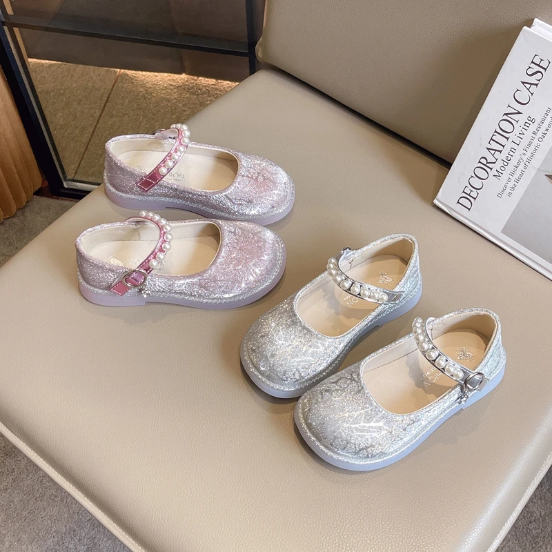 Girls Princess Crystal Shoes Children Performance Shoes Fashion Kids Shiny Pearls Catwalk Shoes 2024 Spring Autumn New