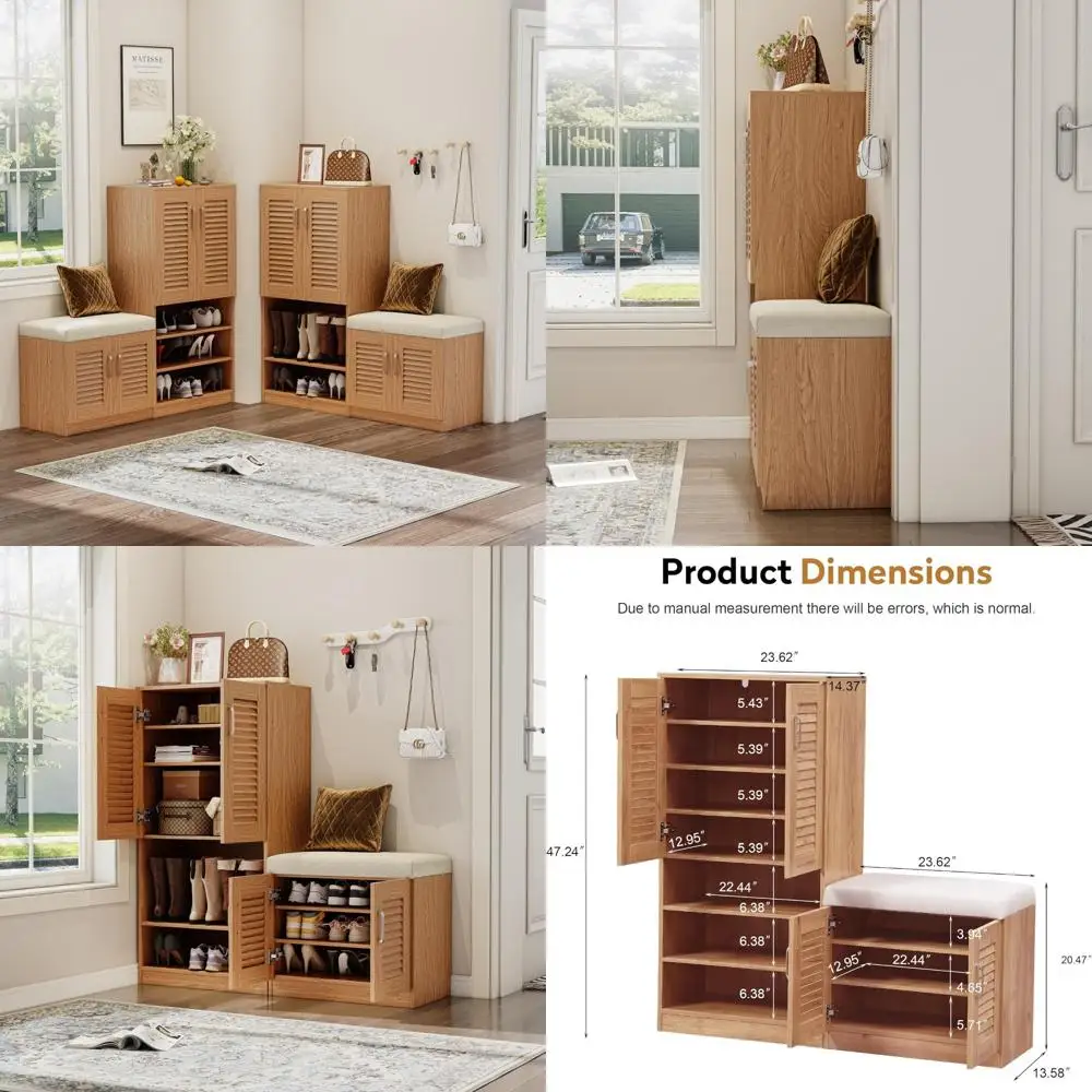 خزانة تخزين الأحذية متعددة الوظائف بطبقة قابلة للتعديل مع مقعد ووسادة، 10 مقصورات لتنظيم معزز