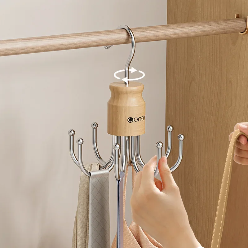 Swivel Multi-Hook Closet Organizer,360°Rotating 8-Hanger Hook,Foldable Storage Rack for Handbags,Scarves,Belts,Hats Wardrobe