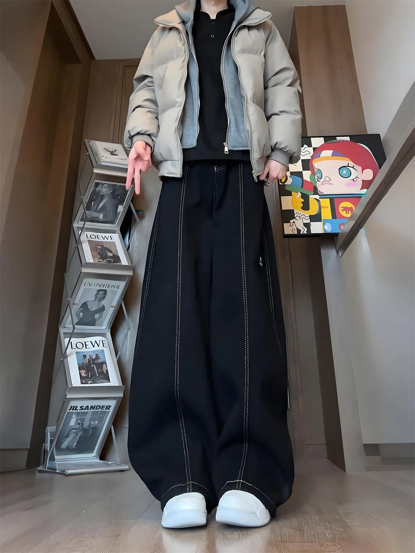 Retro American Denim Jeans Men's Spring Summer Cleanfit Wide Leg Pants Trendy Brand Stitch Design Casual Wear for Teens