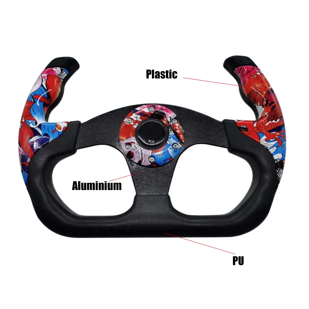 Modified Racing 13Inch 330mm Flat Drift Steering Wheel D-Type PU Universal